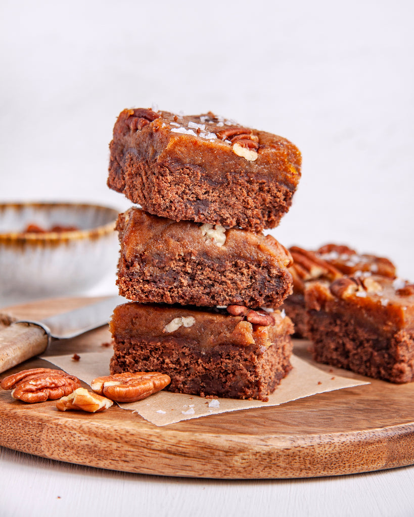 Raw caramel and pecan vegan brownies